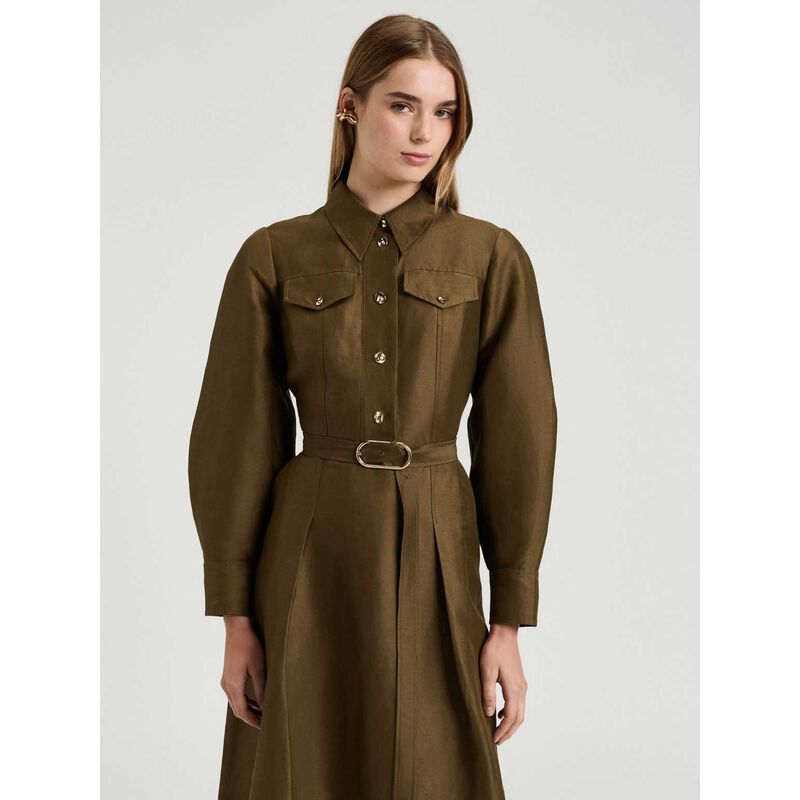 Veronika Maine Linen Viscose Blend Belted Midi Dress image number 3